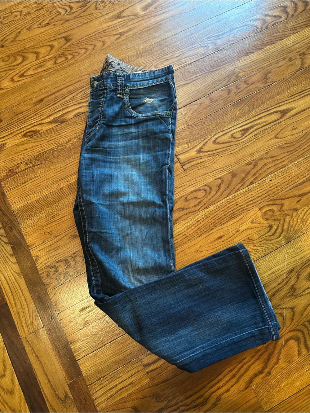 Stitch's Men’s Dark Blue Bootcut Jeans - Faded Wash Size 34